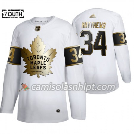 Camisola Toronto Maple Leafs Auston Matthews 34 Adidas 2019-2020 Golden Edition Branco Authentic - Criança